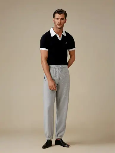 Contrast Collar Polo Tee & Textured Joggers Set